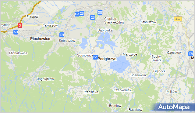 mapa Podgórzyn powiat jeleniogórski, Podgórzyn powiat jeleniogórski na mapie Targeo