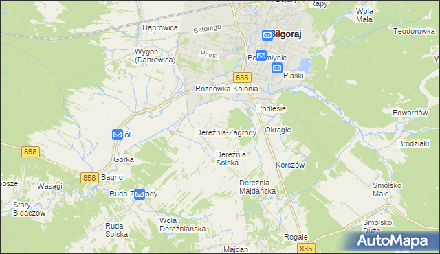 mapa Podlesie gmina Biłgoraj, Podlesie gmina Biłgoraj na mapie Targeo