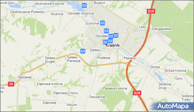 mapa Podlesie gmina Kraśnik, Podlesie gmina Kraśnik na mapie Targeo