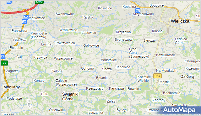 mapa Podstolice gmina Wieliczka, Podstolice gmina Wieliczka na mapie Targeo