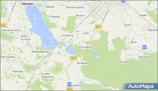 mapa Pohulanka gmina Parczew, Pohulanka gmina Parczew na mapie Targeo