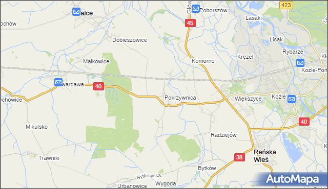 mapa Pokrzywnica gmina Reńska Wieś, Pokrzywnica gmina Reńska Wieś na mapie Targeo