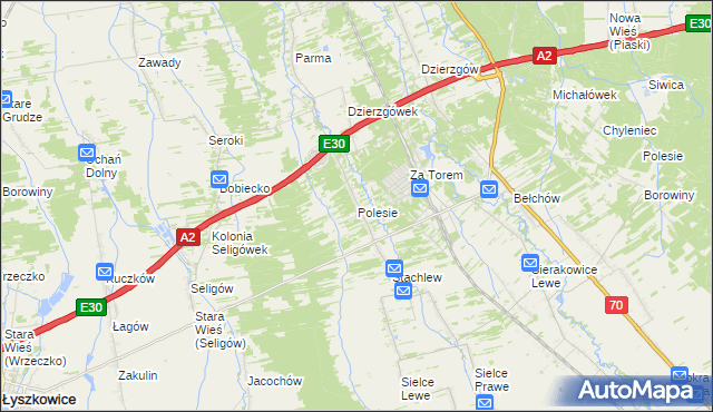 mapa Polesie gmina Łyszkowice, Polesie gmina Łyszkowice na mapie Targeo