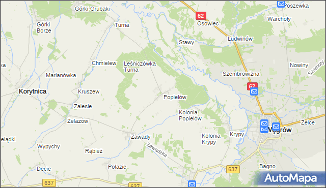 mapa Popielów gmina Liw, Popielów gmina Liw na mapie Targeo