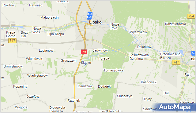 mapa Poręba gmina Lipsko, Poręba gmina Lipsko na mapie Targeo