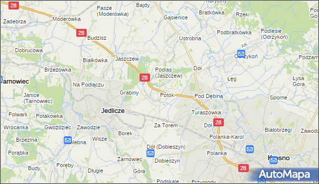mapa Potok gmina Jedlicze, Potok gmina Jedlicze na mapie Targeo