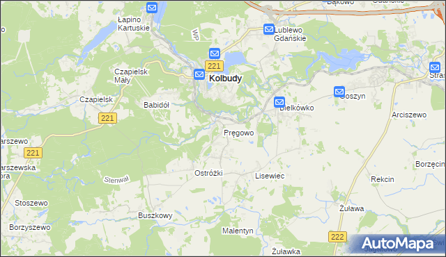 mapa Pręgowo gmina Kolbudy, Pręgowo gmina Kolbudy na mapie Targeo