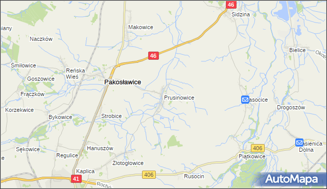 mapa Prusinowice gmina Pakosławice, Prusinowice gmina Pakosławice na mapie Targeo