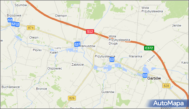 mapa Przybysławice gmina Garbów, Przybysławice gmina Garbów na mapie Targeo