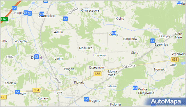 mapa Przykory gmina Zabrodzie, Przykory gmina Zabrodzie na mapie Targeo