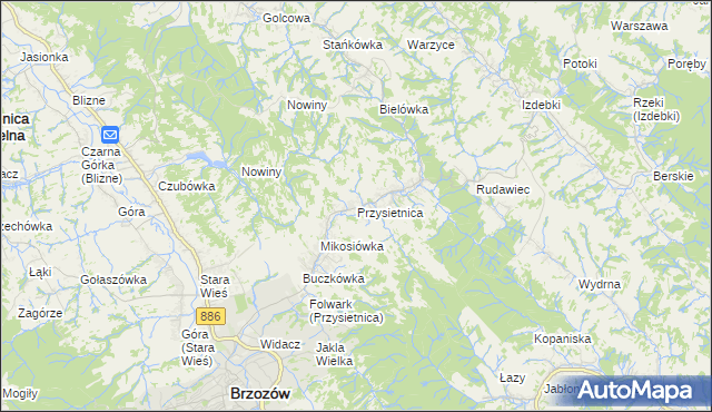 mapa Przysietnica gmina Brzozów, Przysietnica gmina Brzozów na mapie Targeo