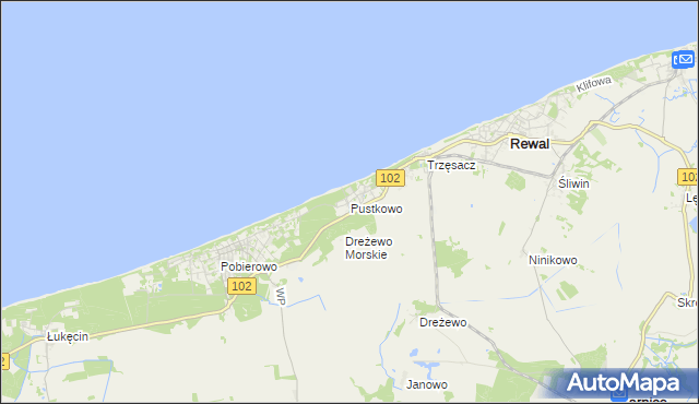 mapa Pustkowo gmina Rewal, Pustkowo gmina Rewal na mapie Targeo