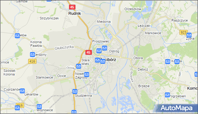 mapa Racibórz, Racibórz na mapie Targeo