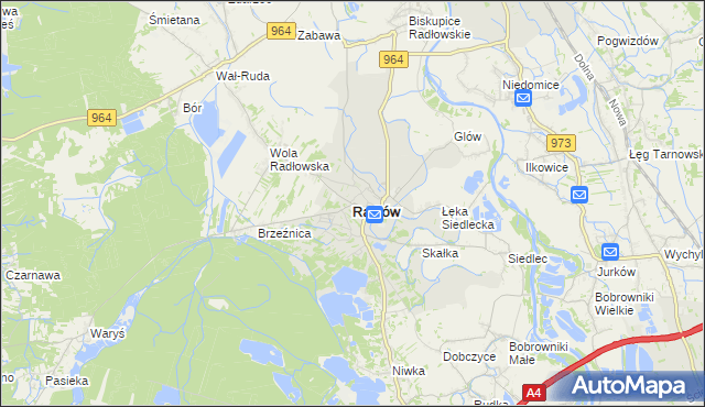 mapa Radłów powiat tarnowski, Radłów powiat tarnowski na mapie Targeo