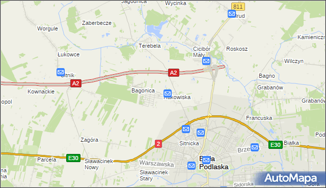 mapa Rakowiska gmina Biała Podlaska, Rakowiska gmina Biała Podlaska na mapie Targeo