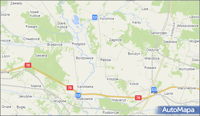 mapa Rębów gmina Kije, Rębów gmina Kije na mapie Targeo
