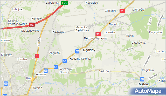 mapa Rędziny powiat częstochowski, Rędziny powiat częstochowski na mapie Targeo