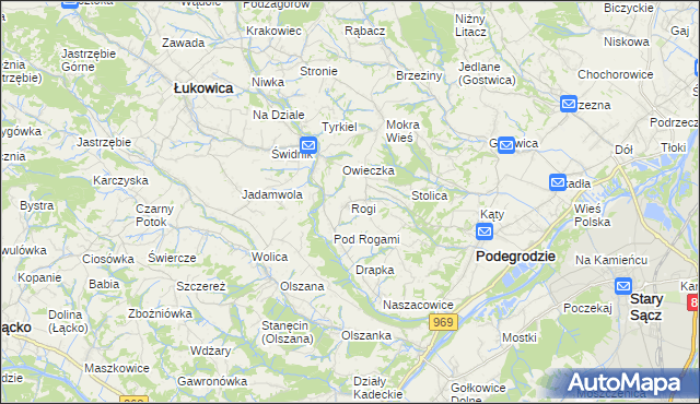 mapa Rogi gmina Podegrodzie, Rogi gmina Podegrodzie na mapie Targeo