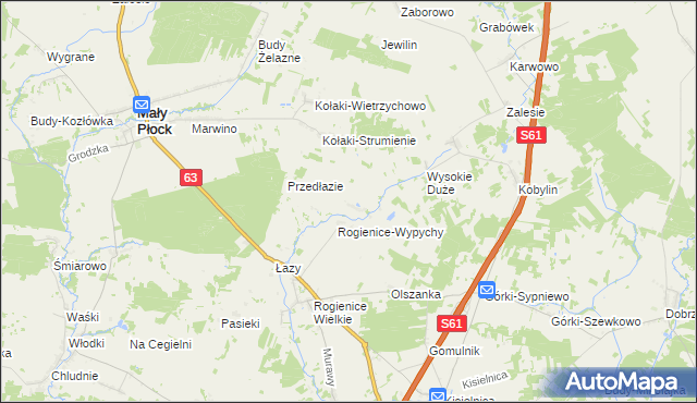 mapa Rogienice Piaseczne, Rogienice Piaseczne na mapie Targeo