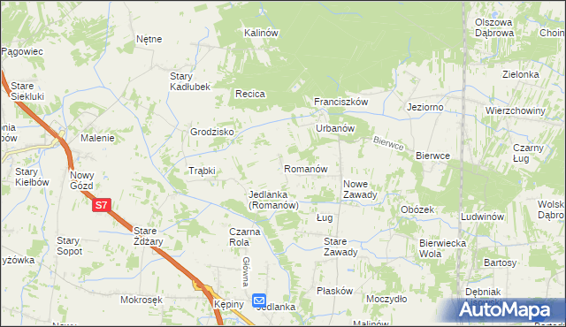 mapa Romanów gmina Jedlińsk, Romanów gmina Jedlińsk na mapie Targeo