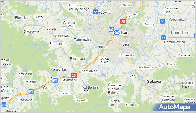 mapa Ropica Polska, Ropica Polska na mapie Targeo