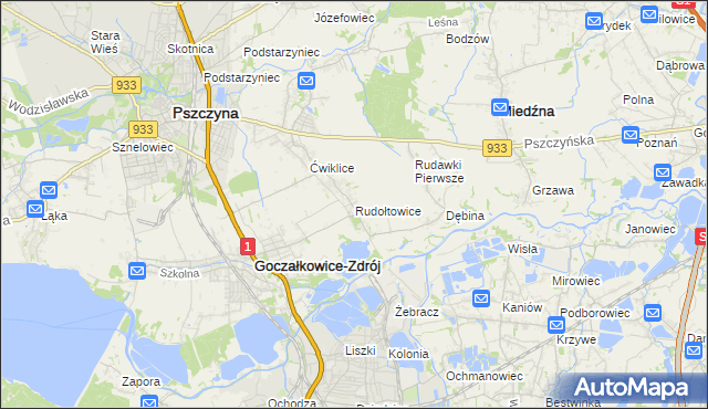 mapa Rudołtowice, Rudołtowice na mapie Targeo