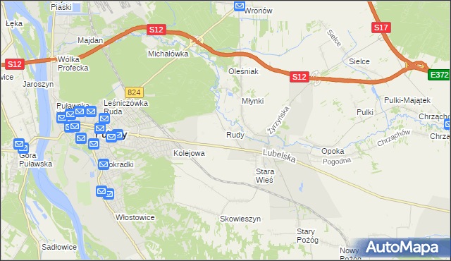 mapa Rudy gmina Końskowola, Rudy gmina Końskowola na mapie Targeo