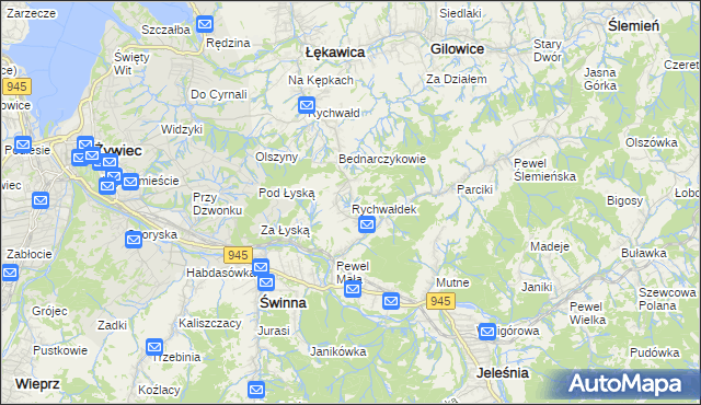 mapa Rychwałdek, Rychwałdek na mapie Targeo