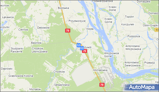 mapa Ryczywół gmina Kozienice, Ryczywół gmina Kozienice na mapie Targeo