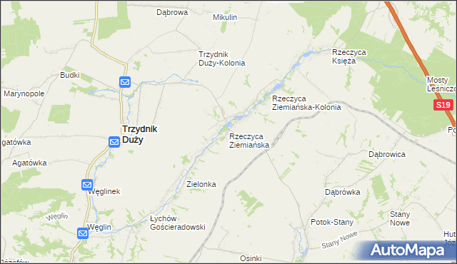 mapa Rzeczyca Ziemiańska, Rzeczyca Ziemiańska na mapie Targeo