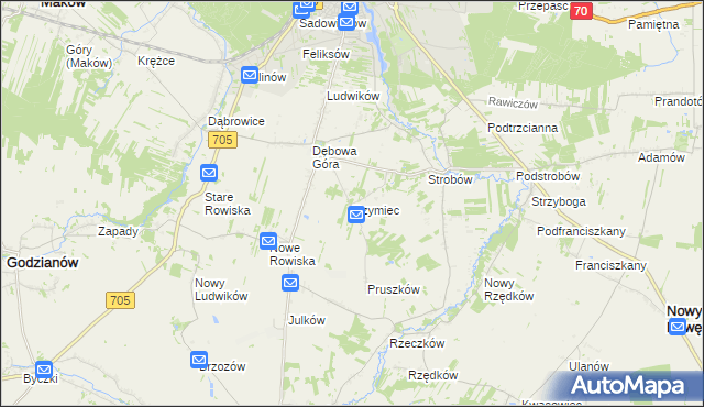 mapa Rzymiec gmina Skierniewice, Rzymiec gmina Skierniewice na mapie Targeo