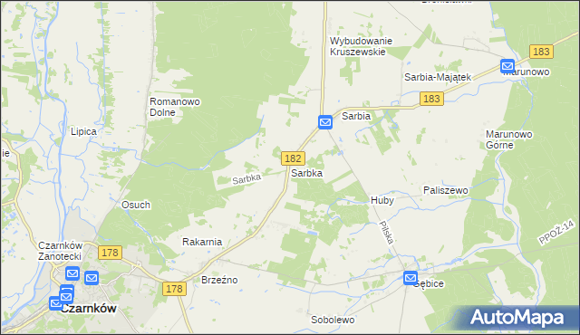 mapa Sarbka gmina Czarnków, Sarbka gmina Czarnków na mapie Targeo