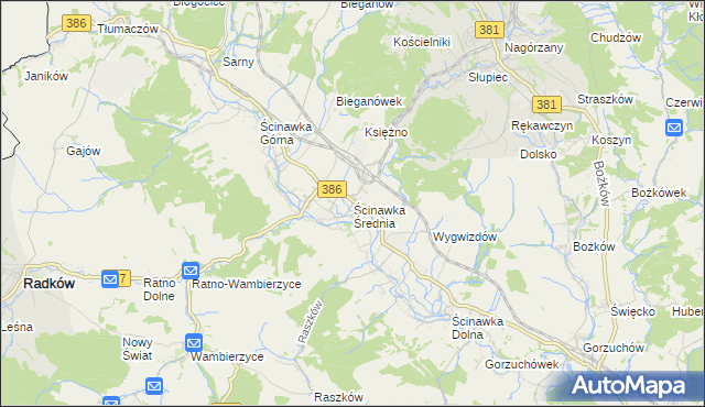 mapa Ścinawka Średnia, Ścinawka Średnia na mapie Targeo