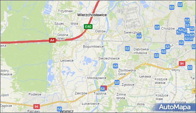 mapa Sieciechowice gmina Wierzchosławice, Sieciechowice gmina Wierzchosławice na mapie Targeo