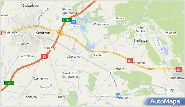 mapa Siedlec gmina Kostrzyn, Siedlec gmina Kostrzyn na mapie Targeo