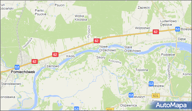 mapa Sikory gmina Wieliszew, Sikory gmina Wieliszew na mapie Targeo