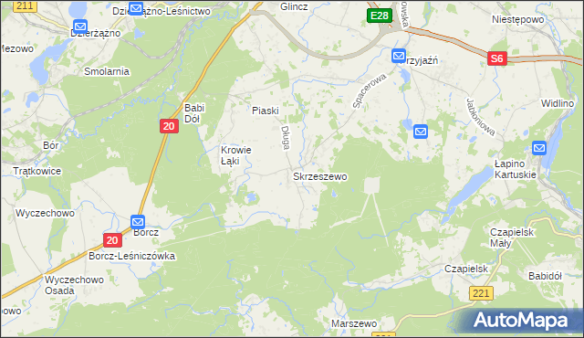 mapa Skrzeszewo gmina Żukowo, Skrzeszewo gmina Żukowo na mapie Targeo