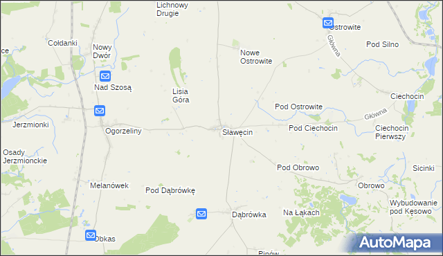 mapa Sławęcin gmina Chojnice, Sławęcin gmina Chojnice na mapie Targeo