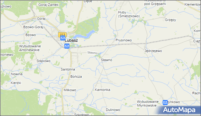 mapa Sławno gmina Lubasz, Sławno gmina Lubasz na mapie Targeo