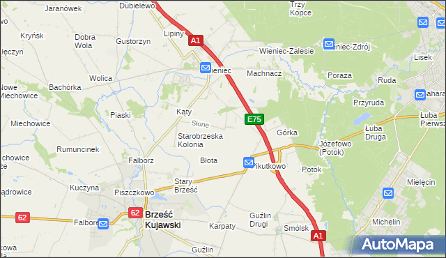 mapa Słone gmina Brześć Kujawski, Słone gmina Brześć Kujawski na mapie Targeo