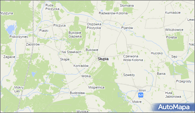 mapa Słupia gmina Słupia Konecka, Słupia gmina Słupia Konecka na mapie Targeo