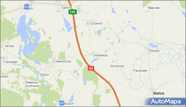 mapa Sobieradz gmina Gryfino, Sobieradz gmina Gryfino na mapie Targeo