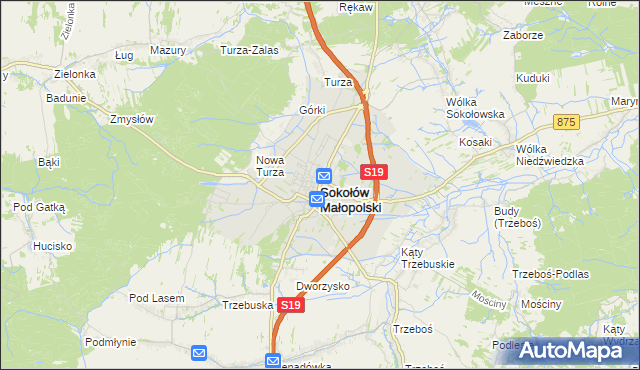 mapa Sokołów Małopolski, Sokołów Małopolski na mapie Targeo