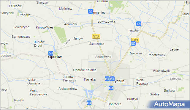 mapa Sokołówek gmina Żychlin, Sokołówek gmina Żychlin na mapie Targeo