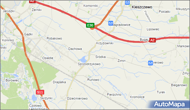 mapa Śródka gmina Kleszczewo, Śródka gmina Kleszczewo na mapie Targeo