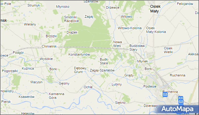 mapa Stare Budki gmina Osiek Mały, Stare Budki gmina Osiek Mały na mapie Targeo