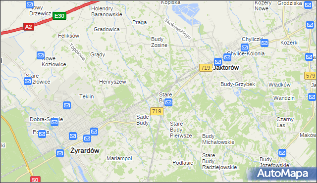 mapa Stare Budy gmina Jaktorów, Stare Budy gmina Jaktorów na mapie Targeo