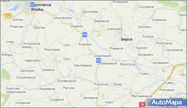 mapa Stojanowice, Stojanowice na mapie Targeo