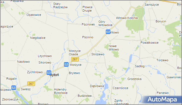 mapa Stróżewo gmina Bytoń, Stróżewo gmina Bytoń na mapie Targeo
