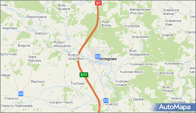 mapa Strzegowo powiat mławski, Strzegowo powiat mławski na mapie Targeo